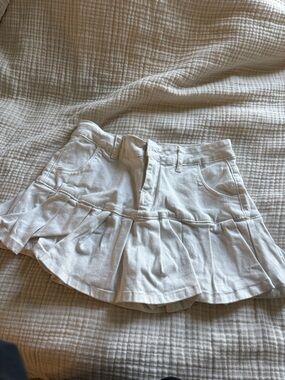 White Ruffled Denim Mini Skirt